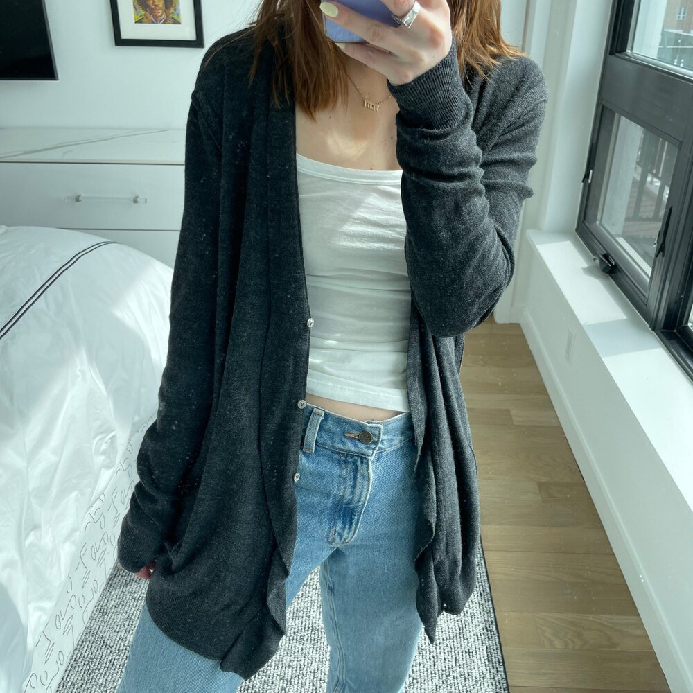 Vince Button Front Wool Cashmere Long Cardigan Black Small